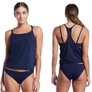 Athleta Seascape Tankini Swim Tank UPF 50+ Blue Adjustable Straps Bra Underwire